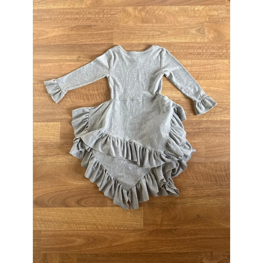 LEMON LOVES LIME Gray ruffle twirl girls dress